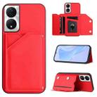 For Honor X7b / Play 8T Skin Feel Four Card Slots Phone Case with Wrist Strap(Red) - 1