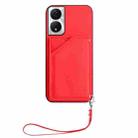 For Honor X7b / Play 8T Skin Feel Four Card Slots Phone Case with Wrist Strap(Red) - 2