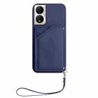 For Honor X7b / Play 8T Skin Feel Four Card Slots Phone Case with Wrist Strap(Blue) - 2