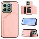 For Honor X6b Skin Feel Four Card Slots Phone Case with Wrist Strap(Pink) - 1