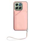 For Honor X6b Skin Feel Four Card Slots Phone Case with Wrist Strap(Pink) - 2