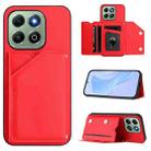 For Honor X6b Skin Feel Four Card Slots Phone Case with Wrist Strap(Red) - 1