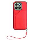 For Honor X6b Skin Feel Four Card Slots Phone Case with Wrist Strap(Red) - 2