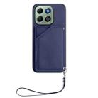 For Honor X6b Skin Feel Four Card Slots Phone Case with Wrist Strap(Blue) - 2