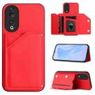 For Honor 90 Skin Feel Four Card Slots Phone Case with Wrist Strap(Red) - 1