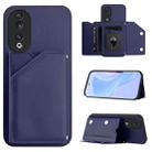 For Honor 90 Skin Feel Four Card Slots Phone Case with Wrist Strap(Blue) - 1