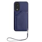 For Honor 90 Skin Feel Four Card Slots Phone Case with Wrist Strap(Blue) - 2