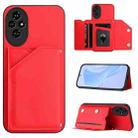 For Honor 200 Skin Feel Four Card Slots Phone Case with Wrist Strap(Red) - 1