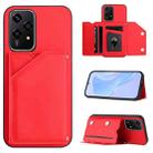 For Honor 200 Lite 5G Skin Feel Four Card Slots Phone Case with Wrist Strap(Red) - 1