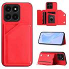 For Honor X6A Global Skin Feel Four Card Slots Phone Case with Wrist Strap(Red) - 1