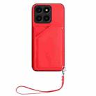 For Honor X6A Global Skin Feel Four Card Slots Phone Case with Wrist Strap(Red) - 2