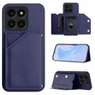 For Honor X6A Global Skin Feel Four Card Slots Phone Case with Wrist Strap(Blue) - 1