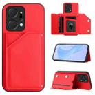 For Honor X7A / Play7T Skin Feel Four Card Slots Phone Case with Wrist Strap(Red) - 1