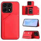 For Honor X8A Skin Feel Four Card Slots Phone Case with Wrist Strap(Red) - 1