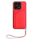 For Honor X8A Skin Feel Four Card Slots Phone Case with Wrist Strap(Red) - 2