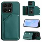 For Honor X8A Skin Feel Four Card Slots Phone Case with Wrist Strap(Green) - 1