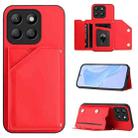 For Honor X8b Global Skin Feel Four Card Slots Phone Case with Wrist Strap(Red) - 1