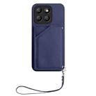 For Honor X8b Global Skin Feel Four Card Slots Phone Case with Wrist Strap(Blue) - 2