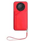For Honor X9A / Magic5 Lite Skin Feel Four Card Slots Phone Case with Wrist Strap(Red) - 2