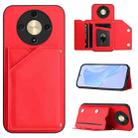 For Honor X9b / Magic6 Lite Skin Feel Four Card Slots Phone Case with Wrist Strap(Red) - 1