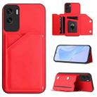 For Honor X50i / 90 Lite Skin Feel Four Card Slots Phone Case with Wrist Strap(Red) - 1