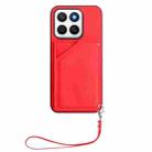 For Honor X8c 4G Skin Feel Four Card Slots Phone Case with Wrist Strap(Red) - 2
