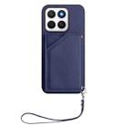For Honor X8c 4G Skin Feel Four Card Slots Phone Case with Wrist Strap(Blue) - 2