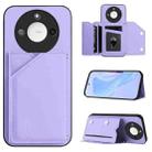 For Honor X60 / X9c Smart Skin Feel Four Card Slots Phone Case with Wrist Strap(Purple) - 1