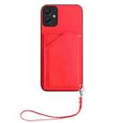 For Samsung Galaxy A05 4G Skin Feel Four Card Slots Phone Case with Wrist Strap(Red) - 2