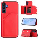 For Samsung Galaxy A16 Skin Feel Four Card Slots Phone Case with Wrist Strap(Red) - 1