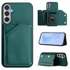 For Samsung Galaxy M35 Skin Feel Four Card Slots Phone Case with Wrist Strap(Green) - 1