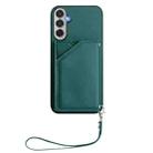 For Samsung Galaxy M35 Skin Feel Four Card Slots Phone Case with Wrist Strap(Green) - 2