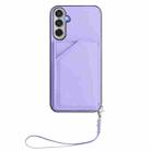 For Samsung Galaxy M35 Skin Feel Four Card Slots Phone Case with Wrist Strap(Purple) - 2