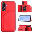 For Samsung Galaxy M56 5G Skin Feel Four Card Slots Phone Case with Wrist Strap(Red) - 1