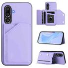 For Samsung Galaxy M56 5G Skin Feel Four Card Slots Phone Case with Wrist Strap(Purple) - 1