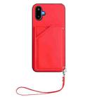 For Samsung Galaxy M06 5G / F06 5G Skin Feel Four Card Slots Phone Case with Wrist Strap(Red) - 2
