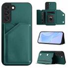 For Samsung Galaxy S22 5G Skin Feel Four Card Slots Phone Case with Wrist Strap(Green) - 1