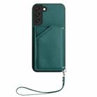 For Samsung Galaxy S22+ 5G Skin Feel Four Card Slots Phone Case with Wrist Strap(Green) - 2