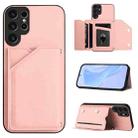 For Samsung Galaxy S22 Ultra Skin Feel Four Card Slots Phone Case with Wrist Strap(Pink) - 1