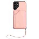 For Samsung Galaxy S22 Ultra Skin Feel Four Card Slots Phone Case with Wrist Strap(Pink) - 2
