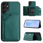 For Samsung Galaxy S22 Ultra Skin Feel Four Card Slots Phone Case with Wrist Strap(Green) - 1