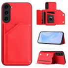 For Samsung Galaxy S23 5G Skin Feel Four Card Slots Phone Case with Wrist Strap(Red) - 1