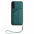 For Samsung Galaxy S23 5G Skin Feel Four Card Slots Phone Case with Wrist Strap(Green) - 2