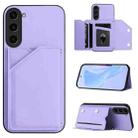 For Samsung Galaxy S23 5G Skin Feel Four Card Slots Phone Case with Wrist Strap(Purple) - 1