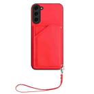For Samsung Galaxy S23 FE 5G Skin Feel Four Card Slots Phone Case with Wrist Strap(Red) - 2