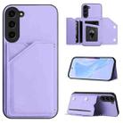 For Samsung Galaxy S23+ 5G Skin Feel Four Card Slots Phone Case with Wrist Strap(Purple) - 1