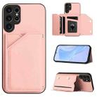 For Samsung Galaxy S23 Ultra 5G Skin Feel Four Card Slots Phone Case with Wrist Strap(Pink) - 1