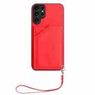 For Samsung Galaxy S23 Ultra 5G Skin Feel Four Card Slots Phone Case with Wrist Strap(Red) - 2