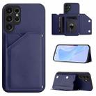 For Samsung Galaxy S23 Ultra 5G Skin Feel Four Card Slots Phone Case with Wrist Strap(Blue) - 1