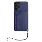 For Samsung Galaxy S23 Ultra 5G Skin Feel Four Card Slots Phone Case with Wrist Strap(Blue) - 2